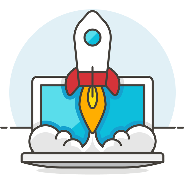 rocket ship coming out of laptop