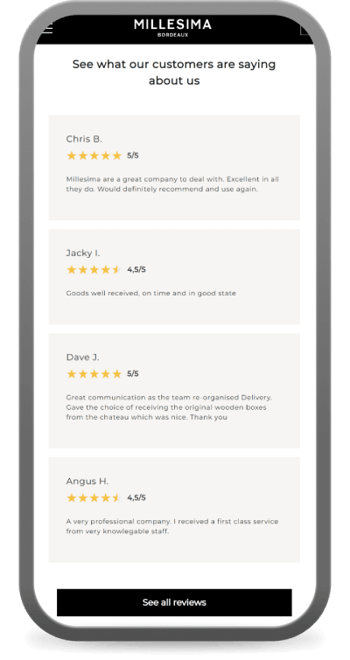 customer reviews on homepage