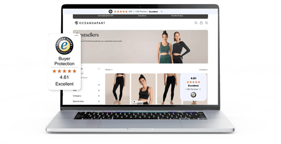 Oceansapart website displaying multiple Trustbadge variants