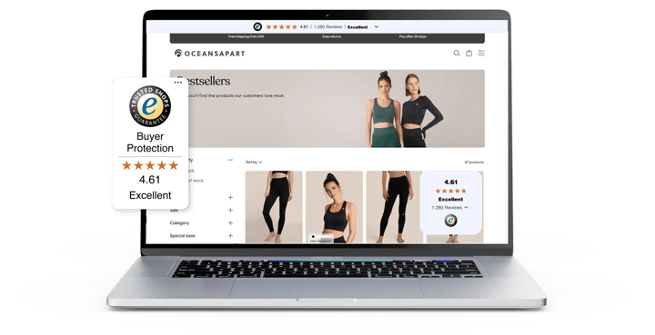 Oceansapart website displaying multiple Trustbadge variants