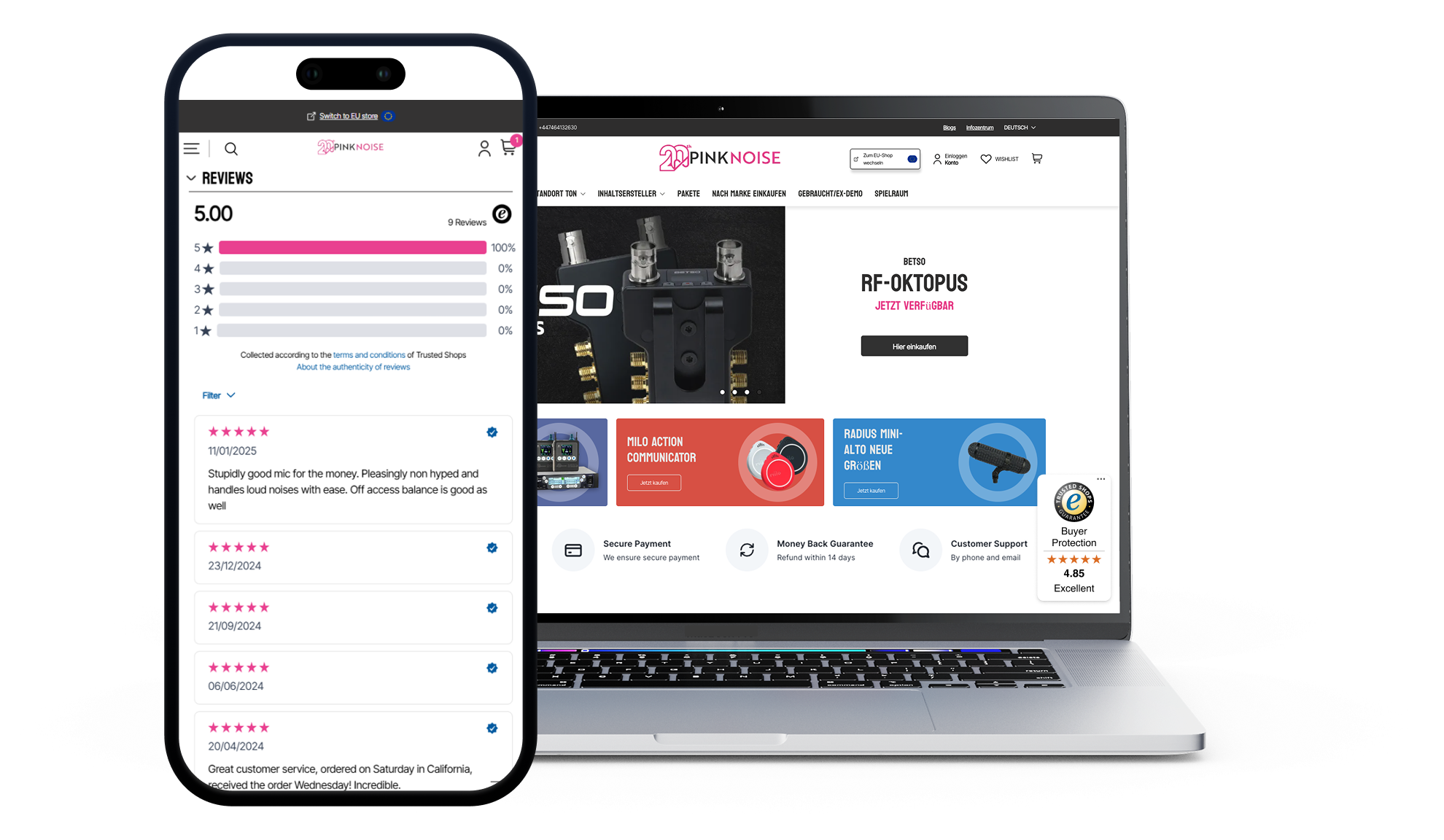 Pinknoise Systems website with trust solutions