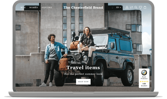 The Chesterfield Brand homepage with Trustbadge