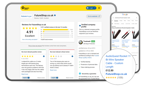 example of trusted shops profile and stars in google shopping ads