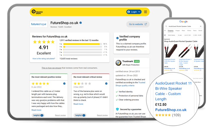 example of trusted shops profile and stars in google shopping ads