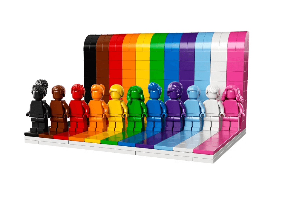 lego figures in colors of the rainbow