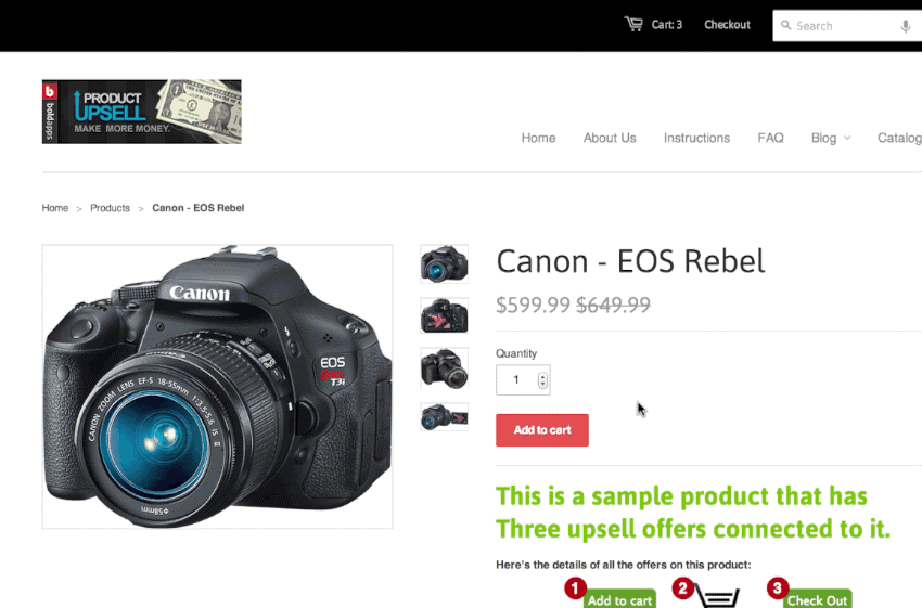 Upselling on a camera product page