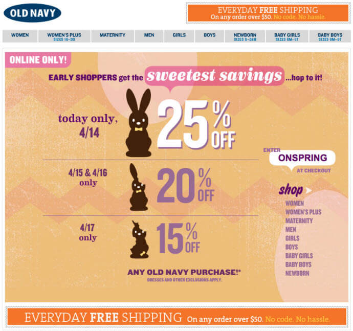 old navy promotional email for easter sale