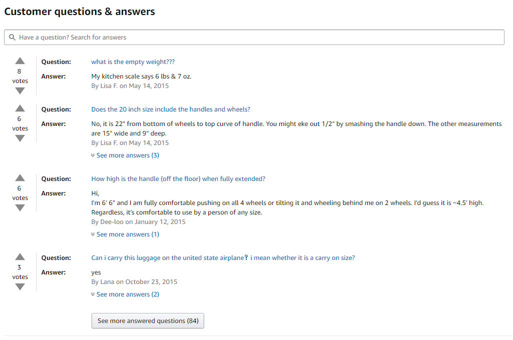 Q&A section on Amazon