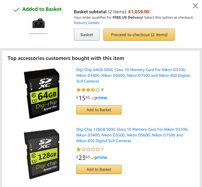 Recommended items list at the bottom of Amazon product page