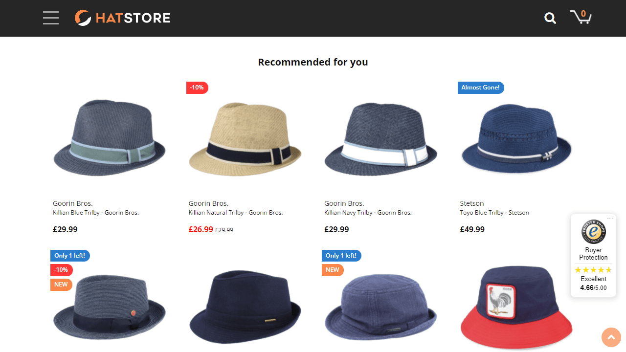 sticky navigation example on hatstore