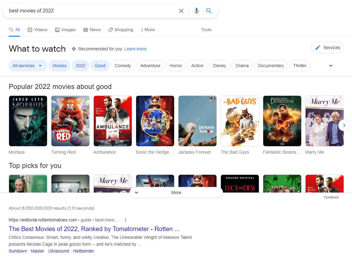 google serp best movies 2022