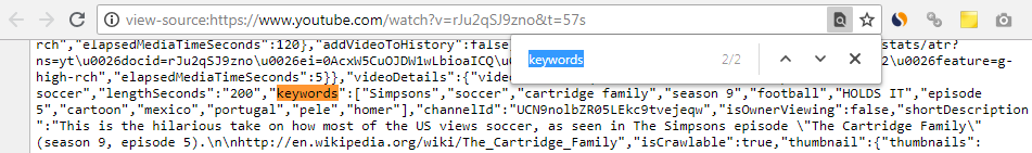 source code of a YouTube page