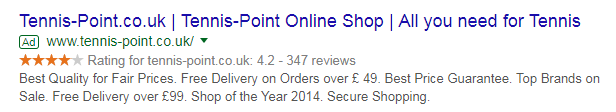 shop reviews in Google Ads with star ratings displayed