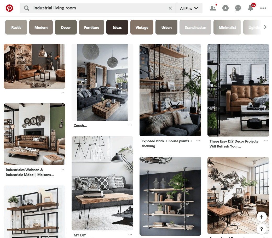 Pinterest search results for "industrial living room"