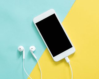 smartphone with headphones plugged in