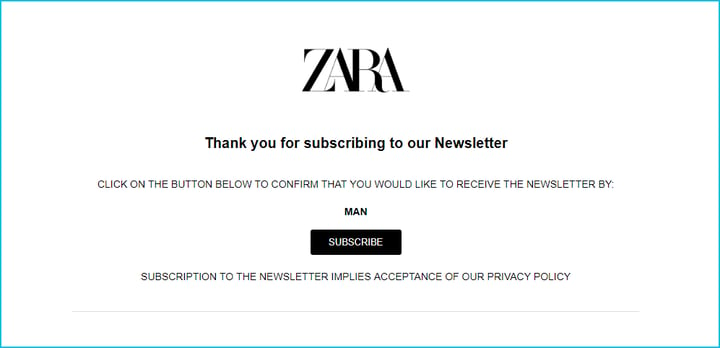 Zara double opt-in