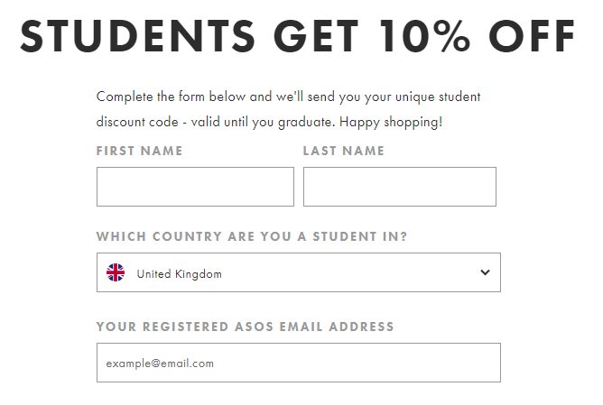 ASOS student discount form