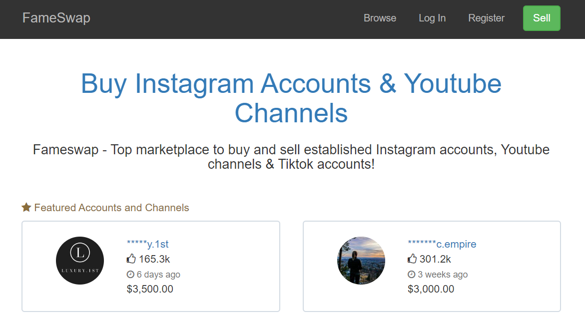Buy Instagram Accounts,  Channels & TikTok Accounts - Fameswap