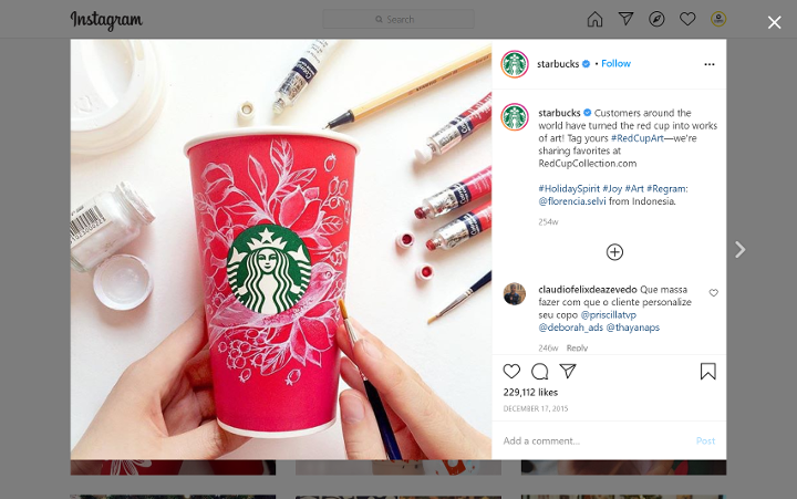 Screenshot Instagram Starbucks Advent calendar
