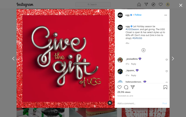 Screenshot Instagram UGG Advent calendar