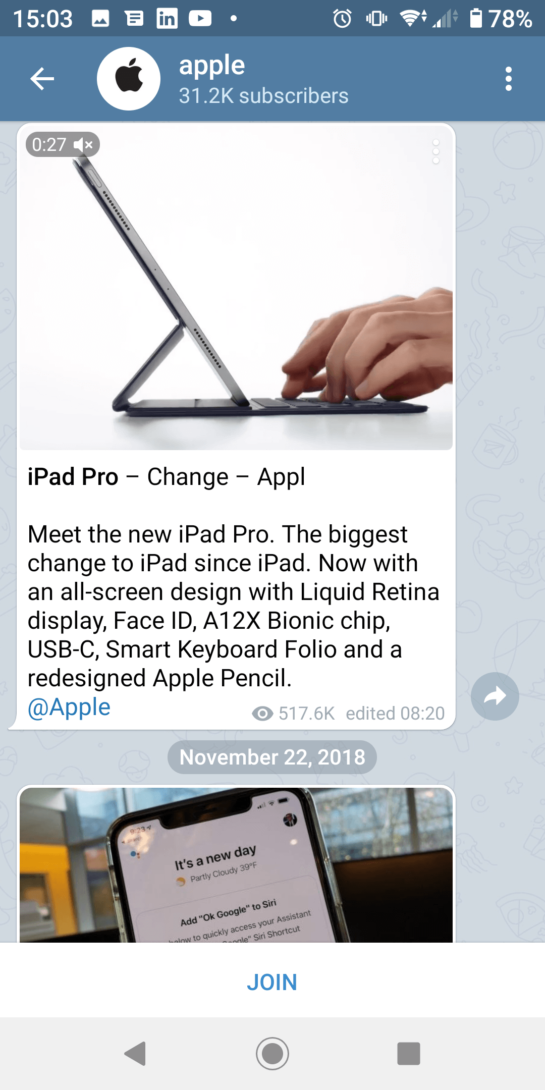 Screenshot of Apple promoting a product on Telegram