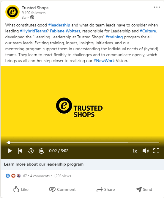 LinkedIn example post Trusted Shops