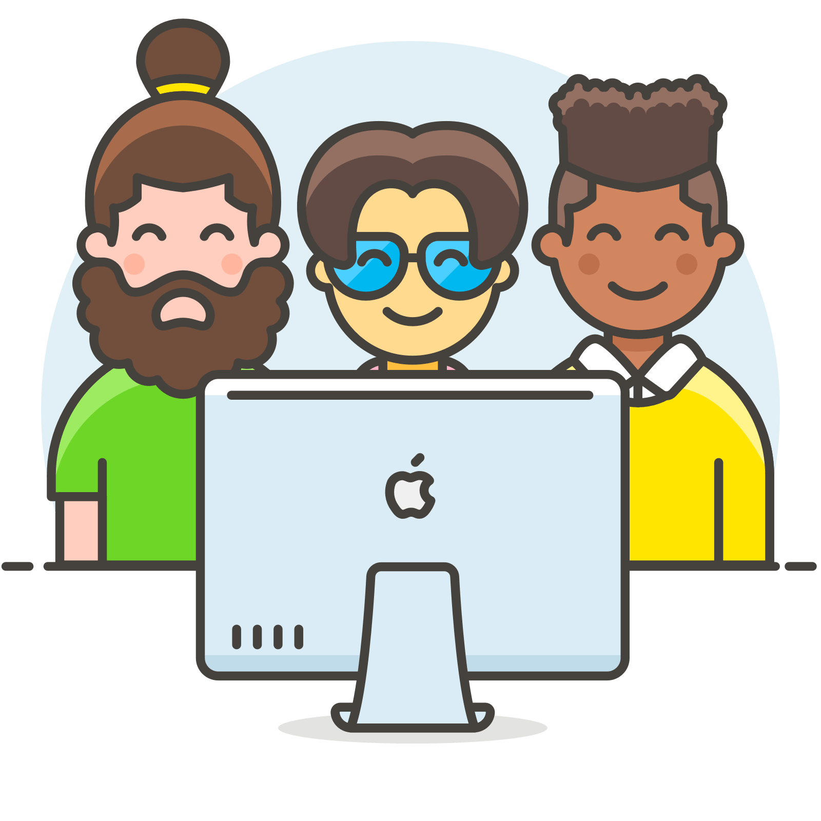 group standing in front of computer