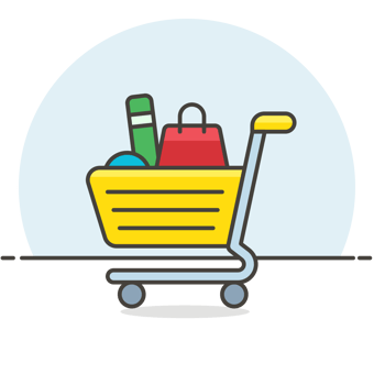 shopping cart filled with products