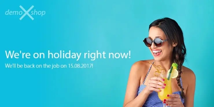 We are on holiday banner with a return date