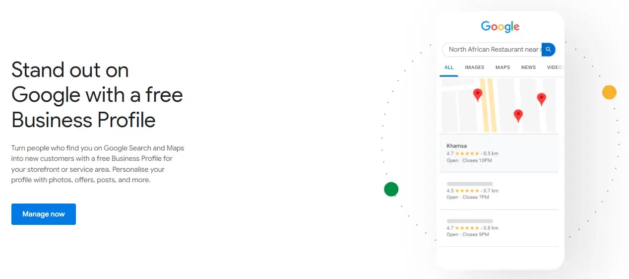 google business profile homepage