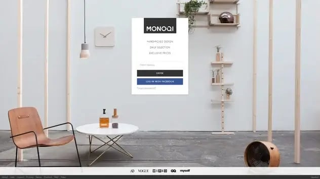 Monoqi login web page