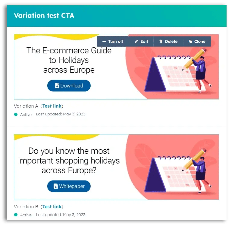 two similar ads with slightly different headlines