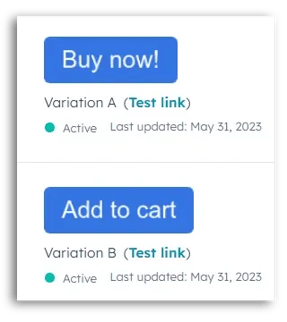 example of A/B test for buttons with different texts inside