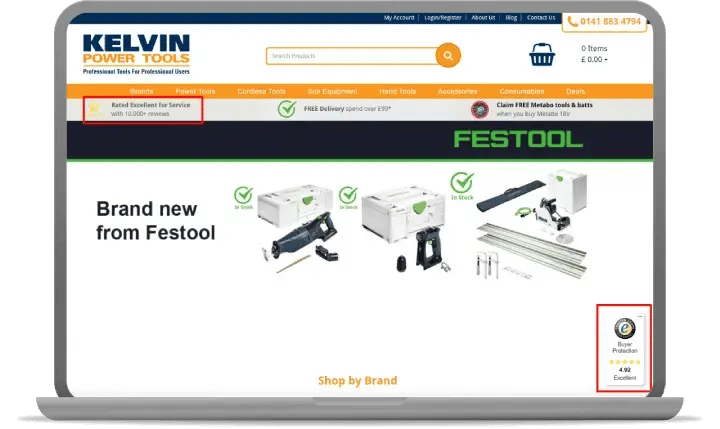 website displaying the Trusted Shops Trustbadge widget