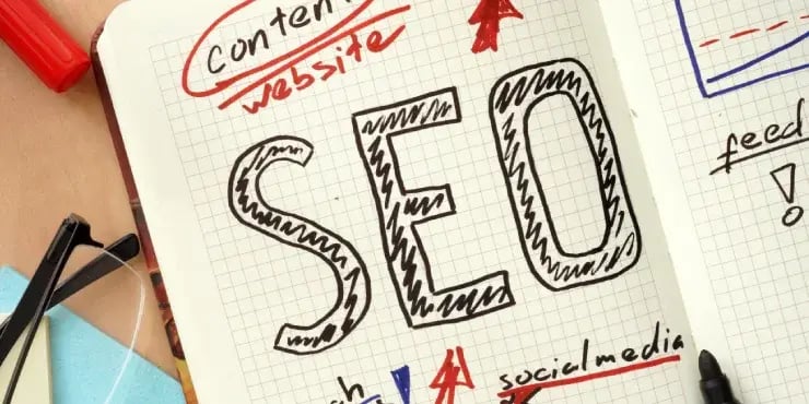 SEO scribbled in a notepad