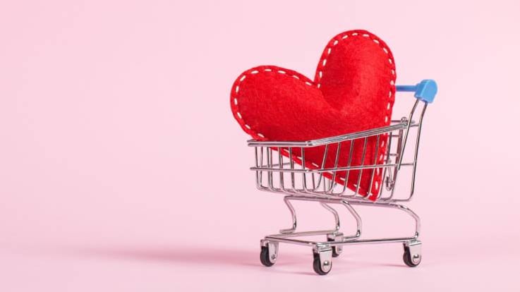 heart in shopping cart