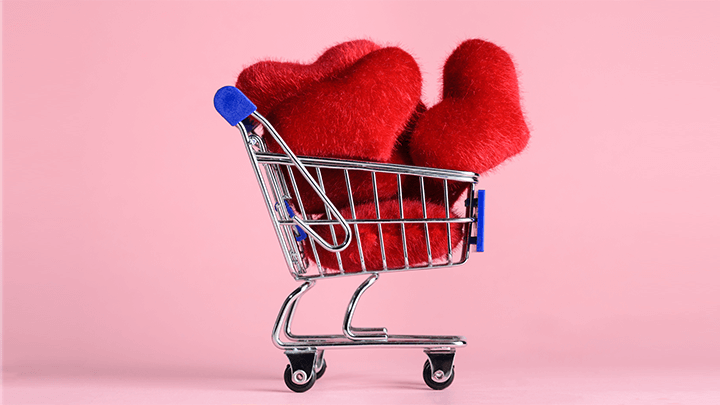 shopping cart filled with hearts