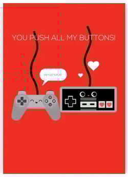 Valentine's Day card with gaming controllers