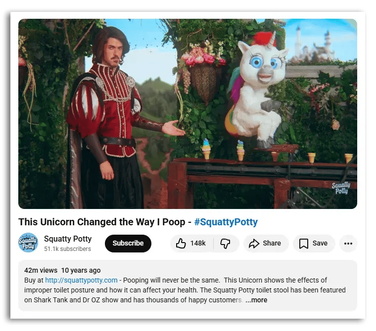 Screenshot of Squatty Potty commercial on YouTube