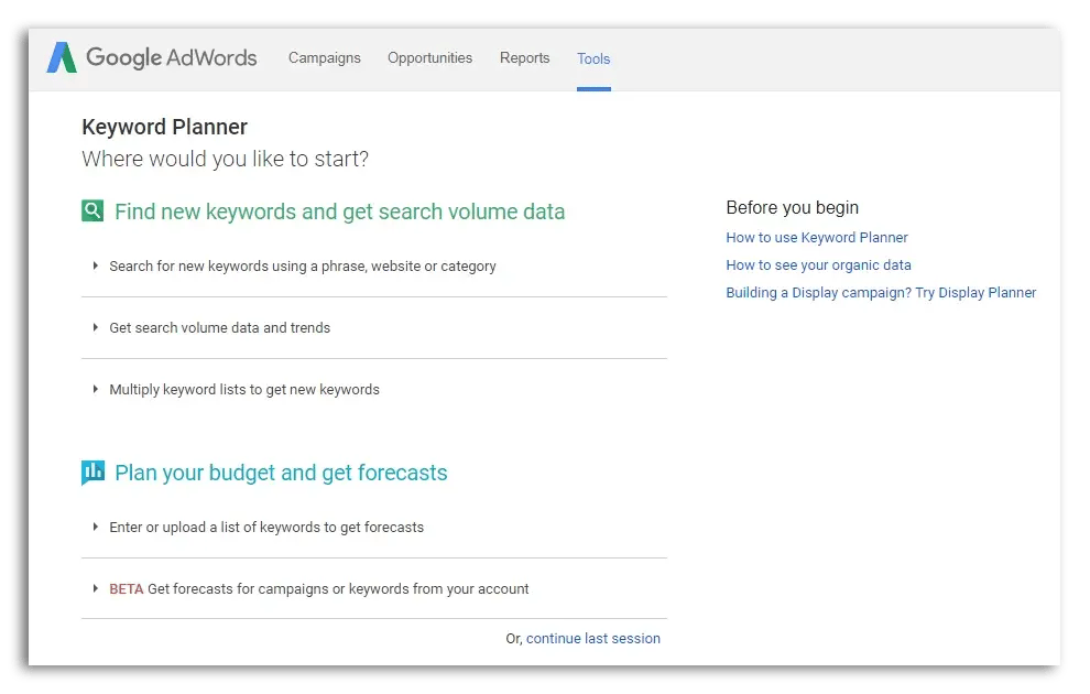 Google Ads Keyword Planner