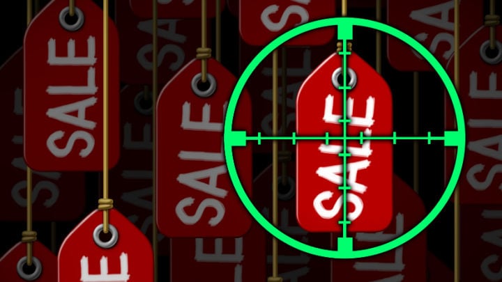 target crosshairs aiming at hanging price tags