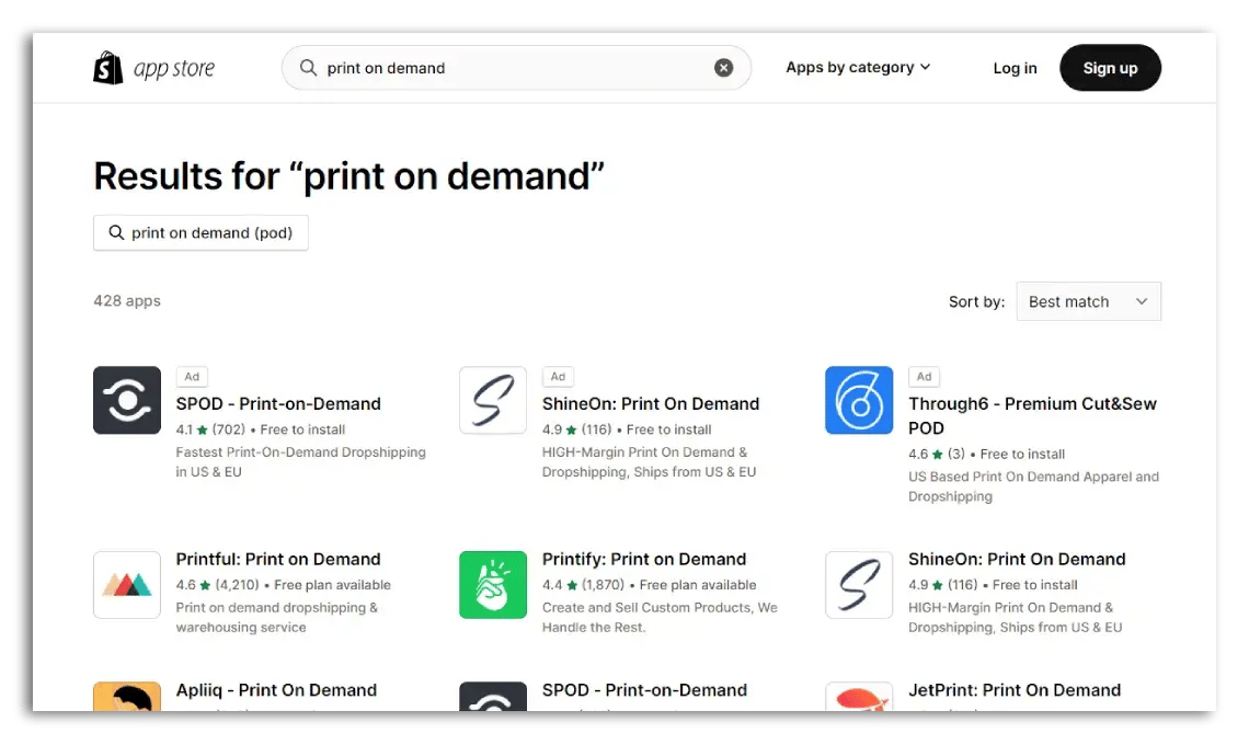 Shopify app store results