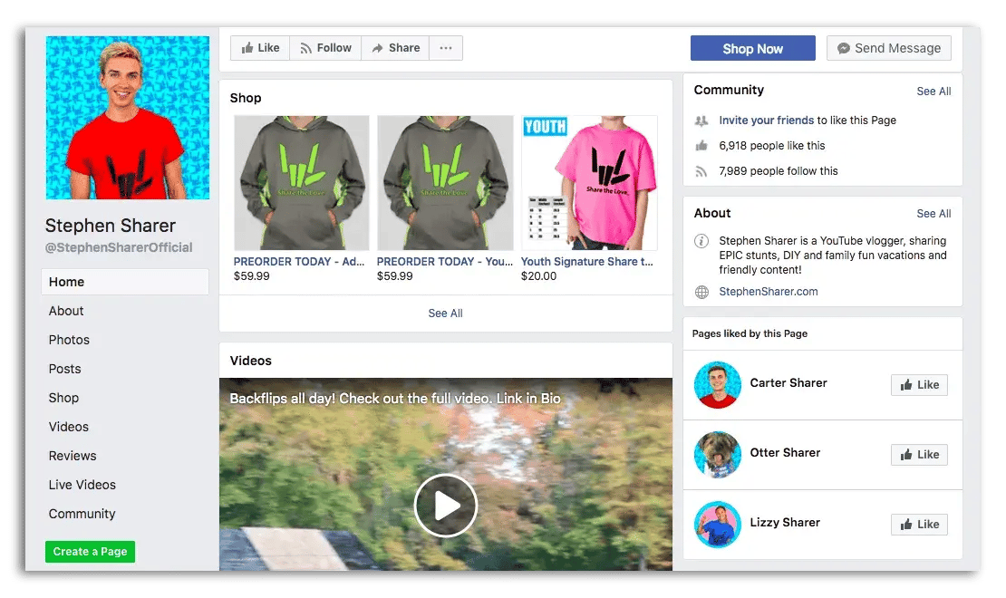 Stephen Sharer Facebook Shop