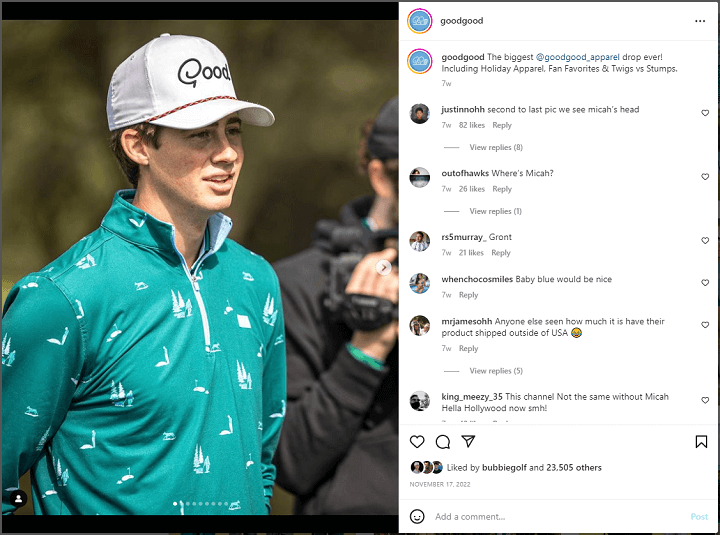 Good Good golf promotes their merchandise