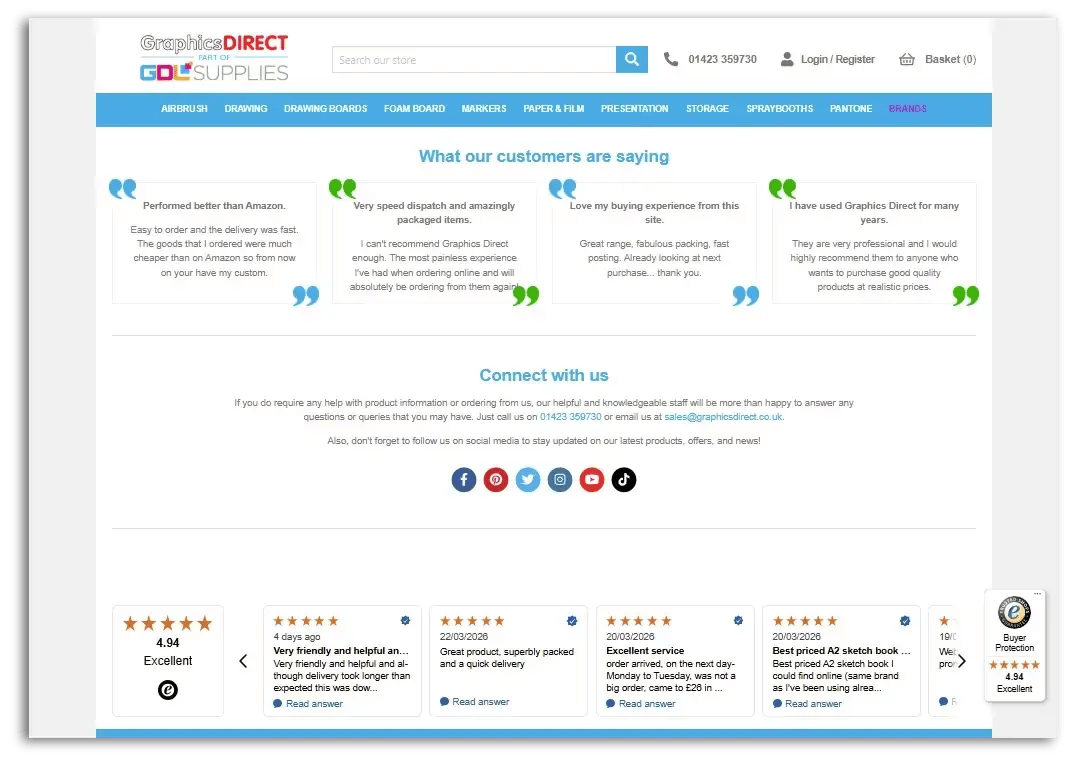 example of the Graphics Direct about us page