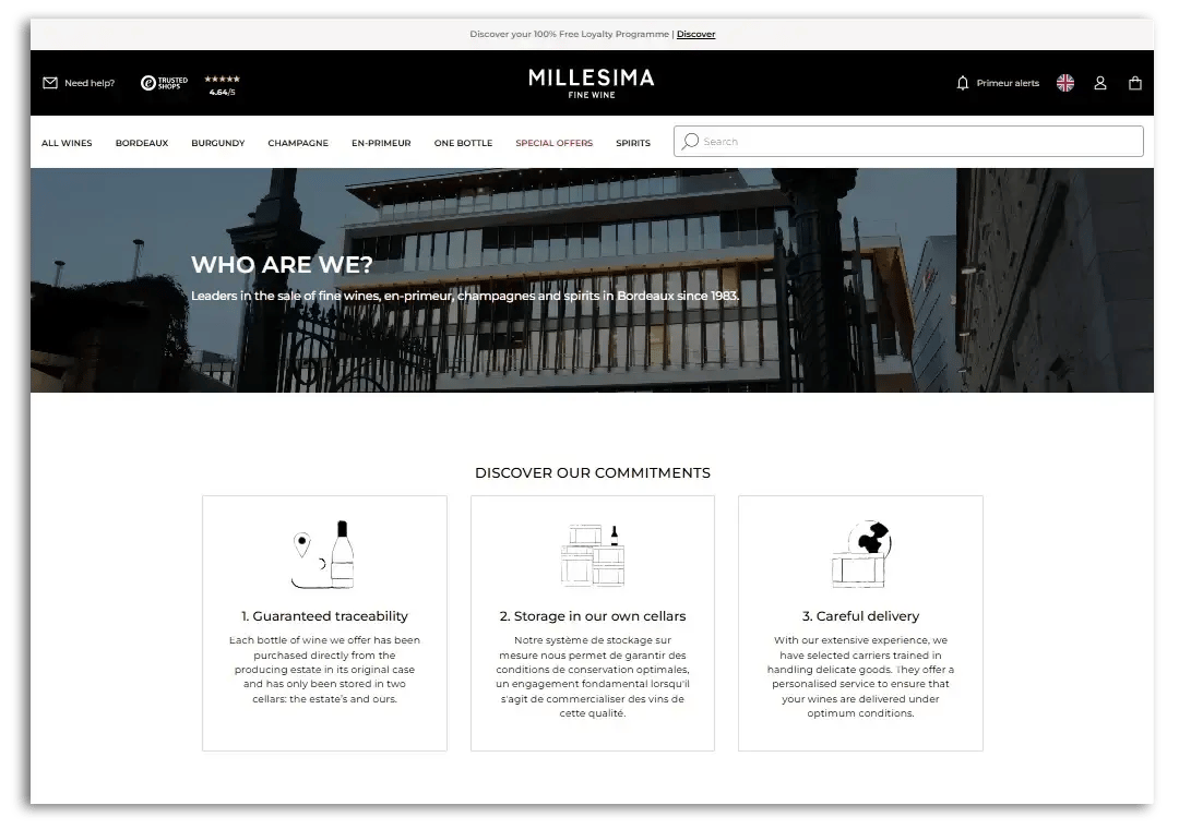 example of the Millesima About Us page