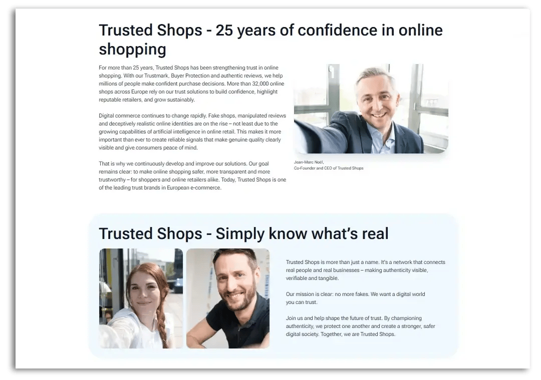 example of the Trusted Shops about us page