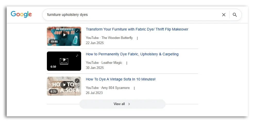 Google search results display videos