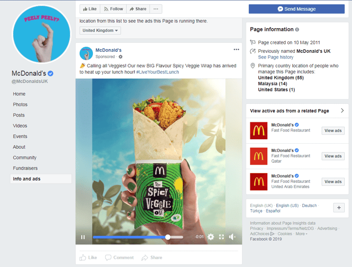 McDonald's Facebook Ad campaign