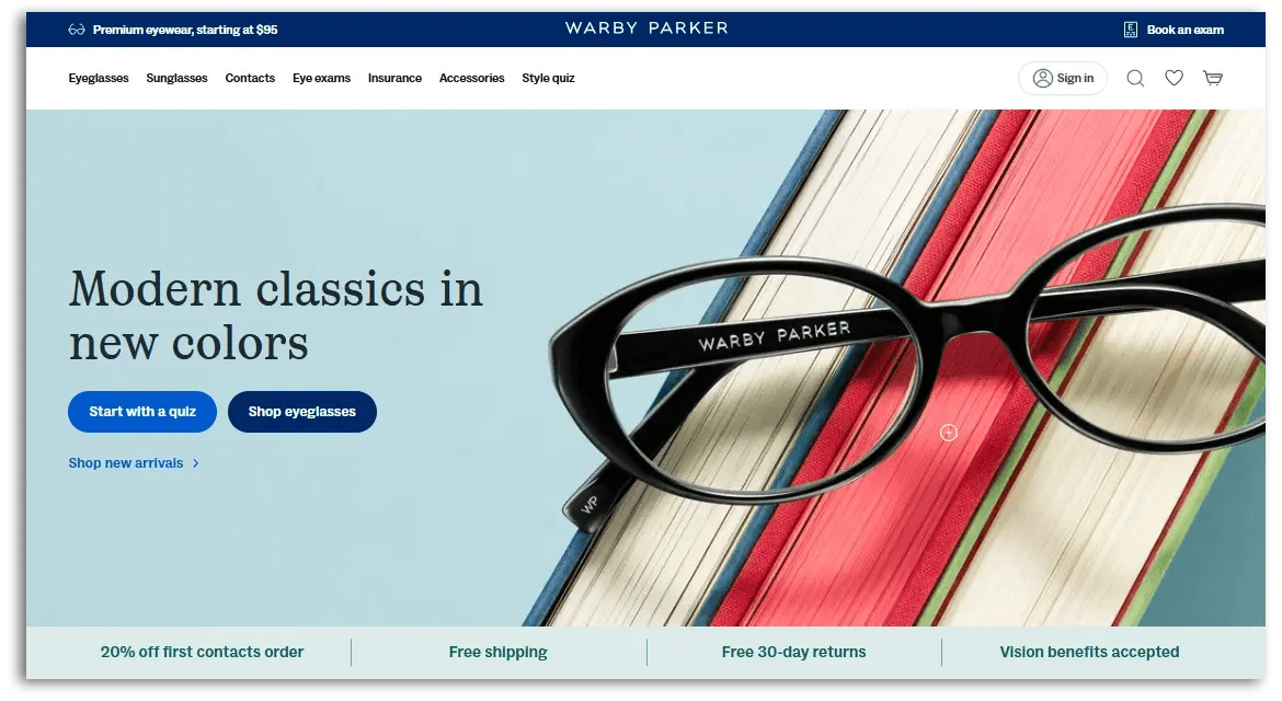 Warby Parker homepage